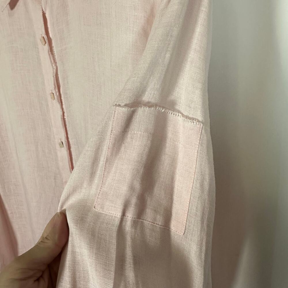Dana Buchman Sz 12 100% Linen Petal Pink Square‎ Button Up Top Quiet Luxury - Picture 5 of 10